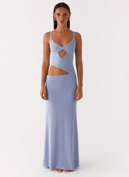 Pointelle Crochet Twist Front Cutout Crop Maxi Skirt Set
