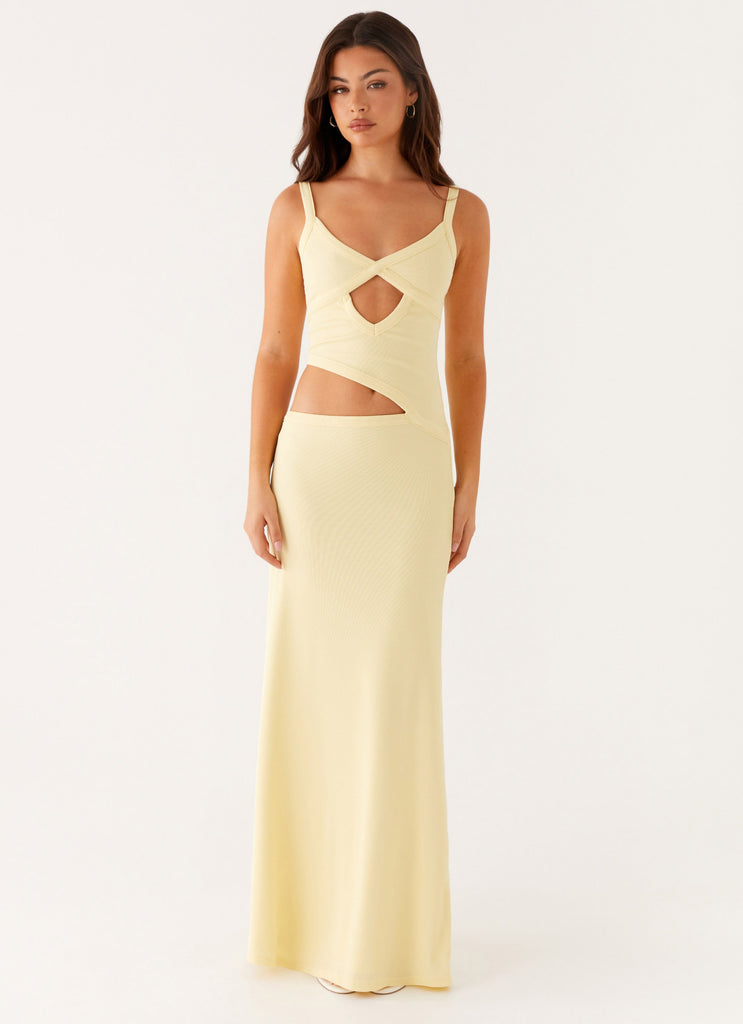 Pointelle Crochet Twist Front Cutout Crop Maxi Skirt Set