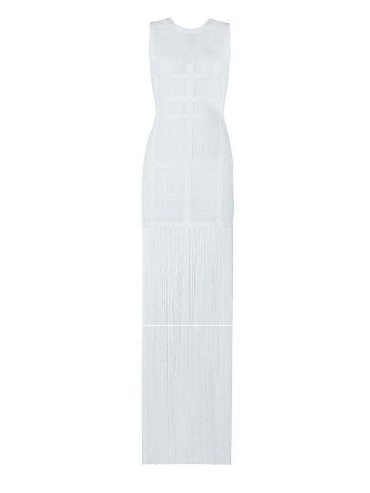 Sweetheart Bustier Fringe Trim Structured Midi Dress