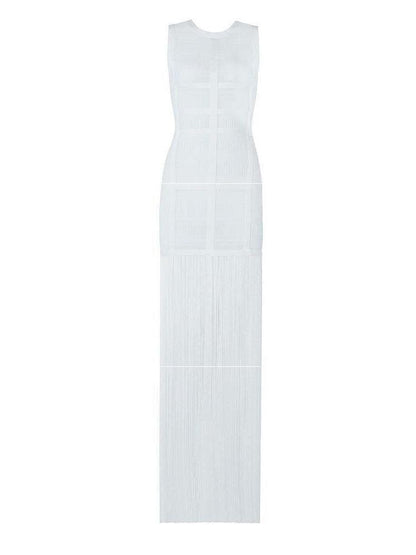 Sweetheart Bustier Fringe Trim Structured Midi Dress