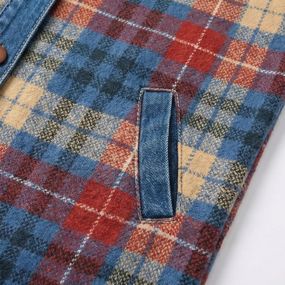 Women’s Contrast Denim Plaid Hooded Jacket
