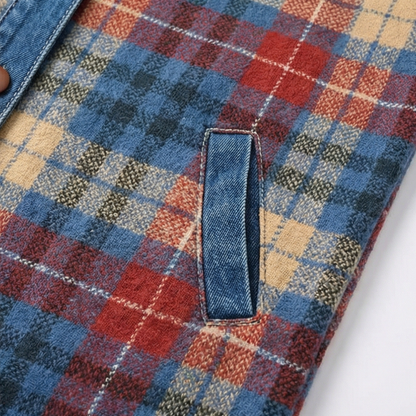 Women’s Contrast Denim Plaid Hooded Jacket