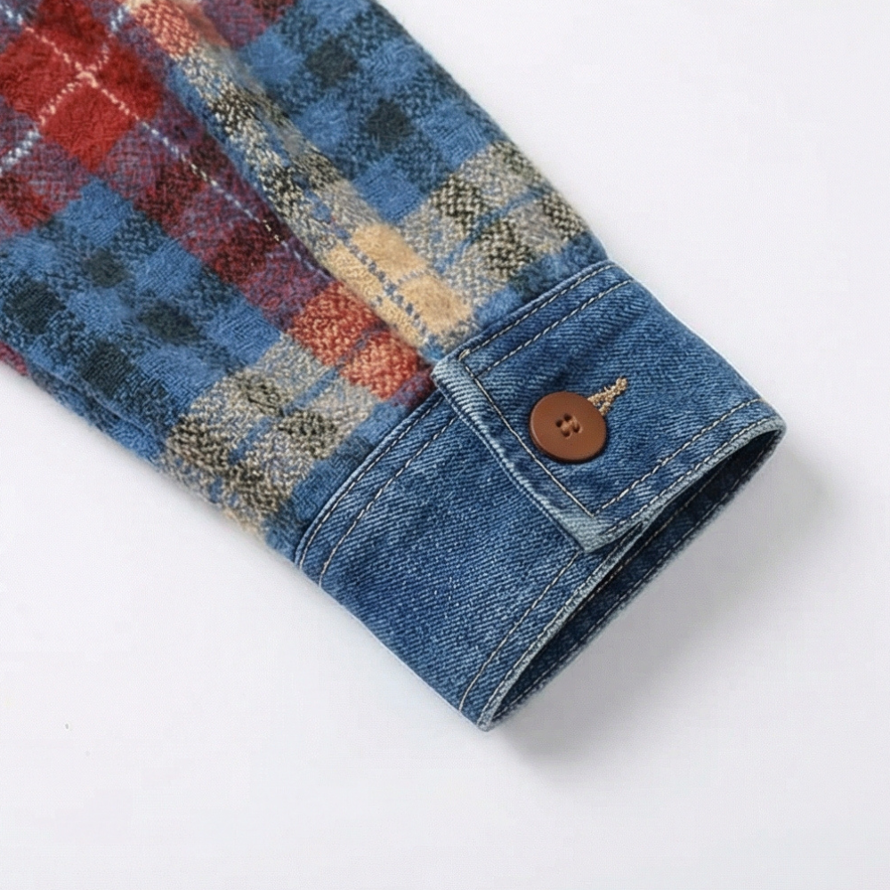 Women’s Contrast Denim Plaid Hooded Jacket