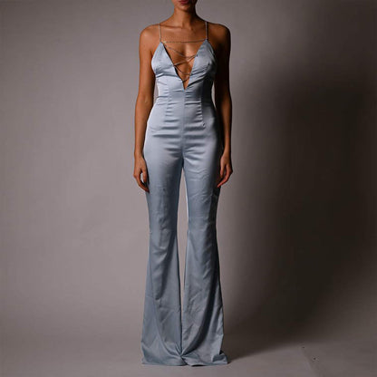 Strappy Sleeveless Drill Chain Bodycon Jumpsuit
