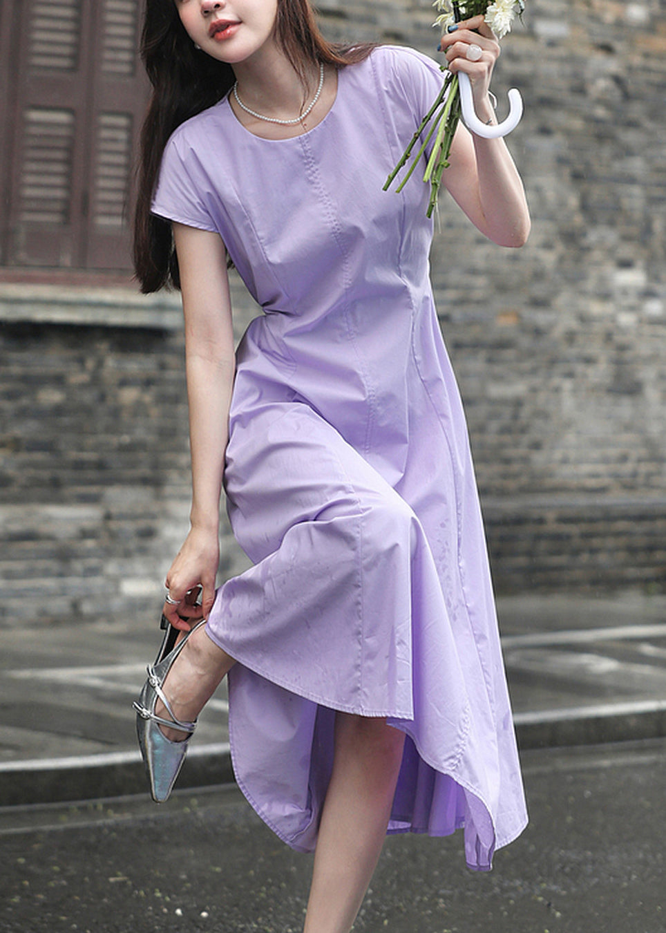 Cap Sleeve Round Neck Princess Seam Fit Flare Midi Dress
