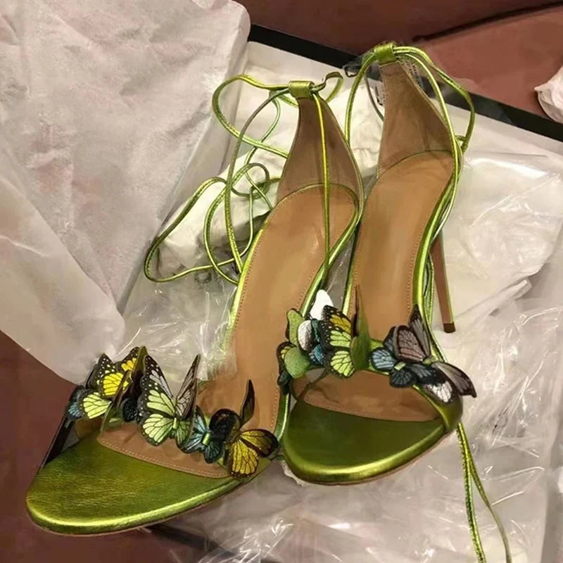 New Yellow Green Cross Strap Elegant High Heel High Heel