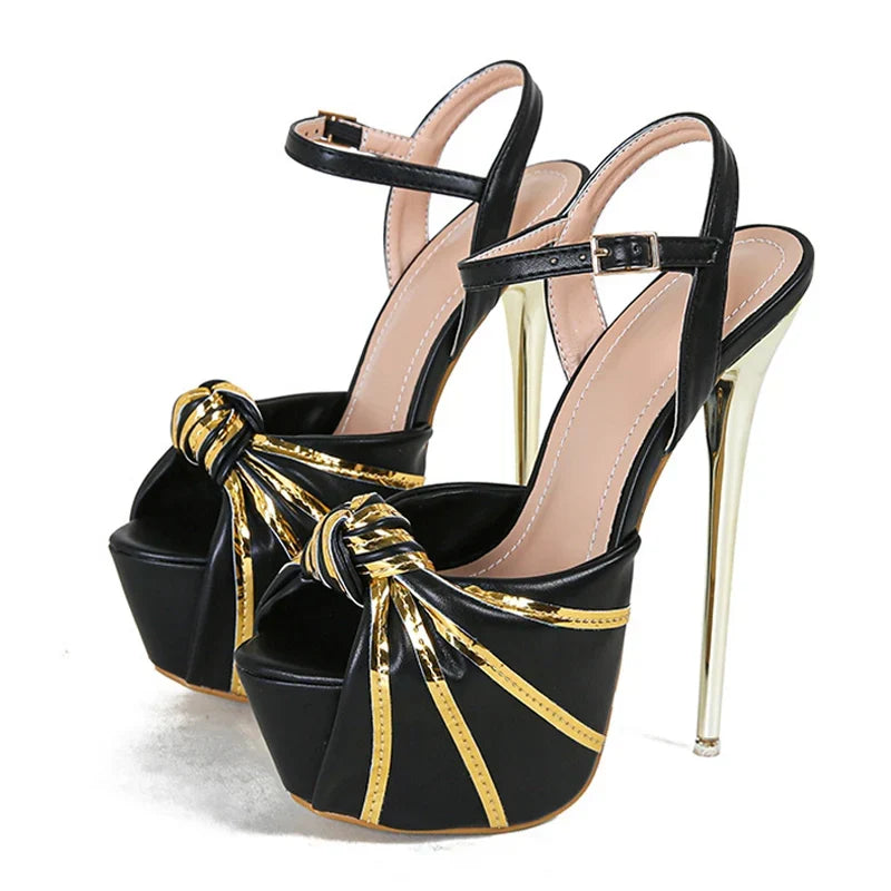 Bold Fashion Design Pleated Leather Extreme High Heel High Heel