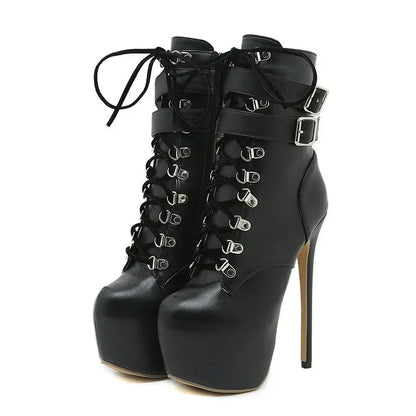 Bold Buckle Strap Extreme High Heel Platform Boots High Heel