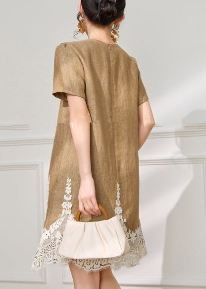 Crew Neck Textured Lace Applique Panel Lace Trim Shift Dress