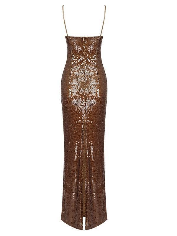 Spaghetti Strap Sweetheart 3D Rosette Sequin Column Maxi Dress