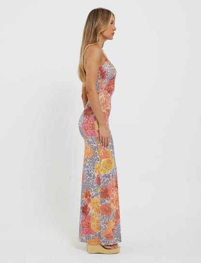 Spaghetti Strap Floral Layered Print Slip Maxi Dress