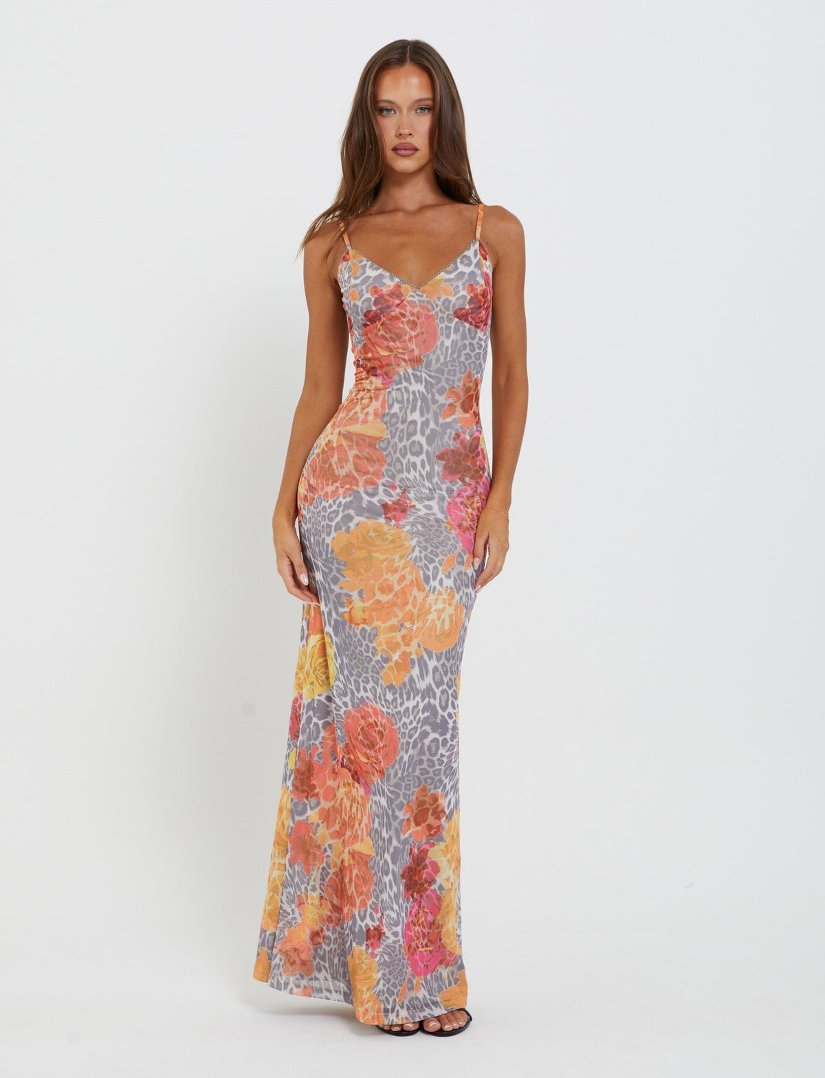 Spaghetti Strap Floral Layered Print Slip Maxi Dress