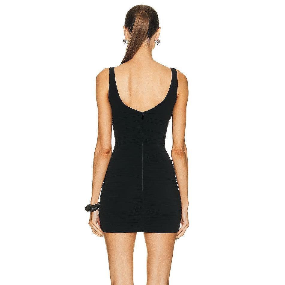 Deep V Neck Vertical Cutout 3D Rosette Applique Bodycon Mini Dress