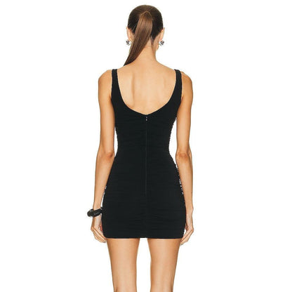 Deep V Neck Vertical Cutout 3D Rosette Applique Bodycon Mini Dress