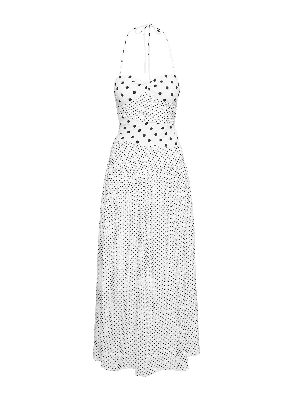 Spaghetti Strap Mixed Dot Panel A-Line Maxi Dress