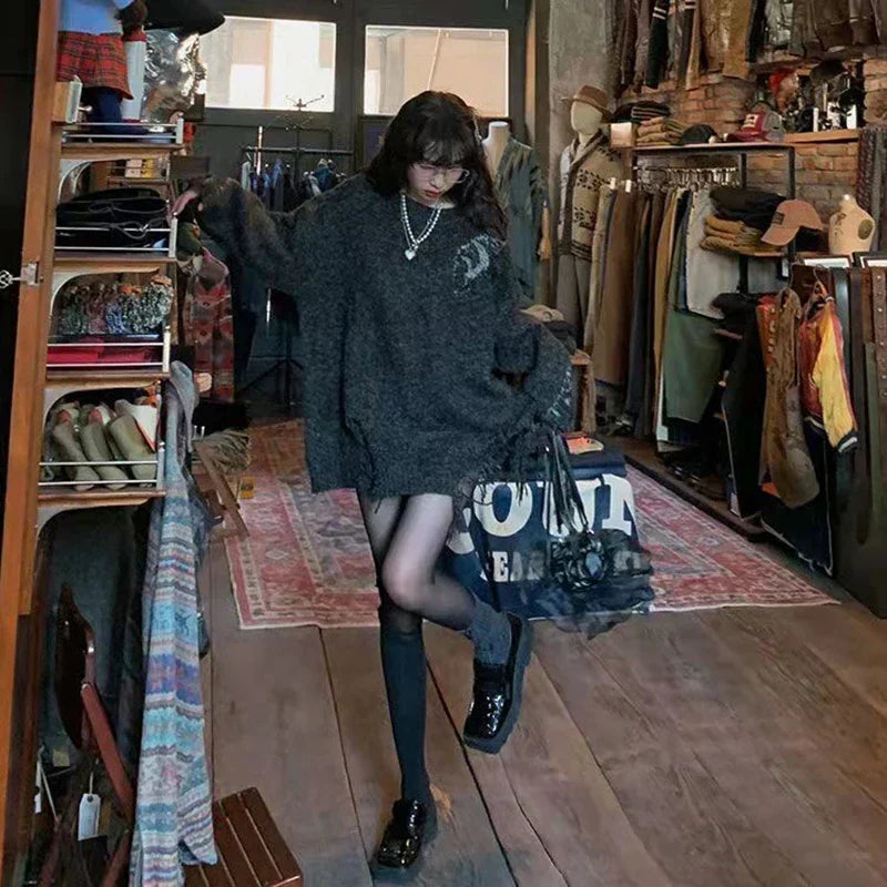 Y2K Gothic Hole Vintage Oversized Sweater