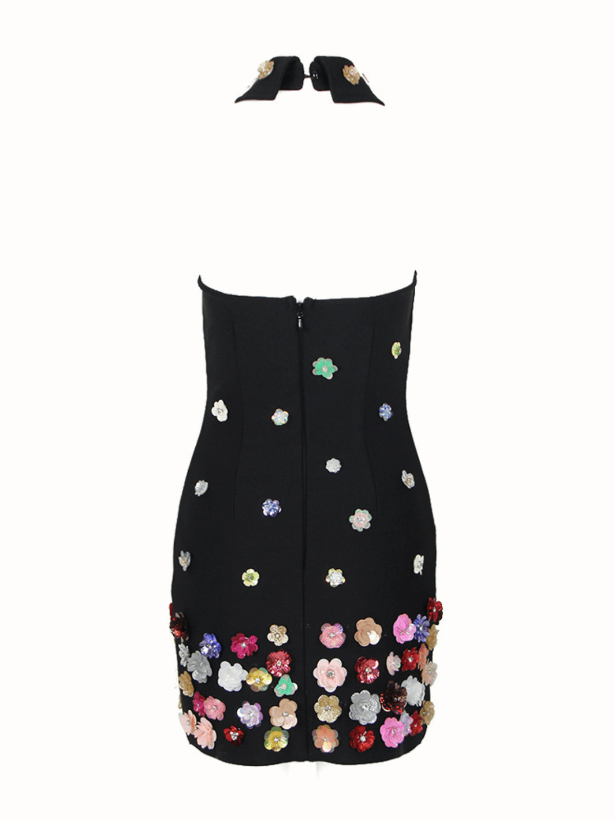 Mock Neck 3D Flower Collar Bandage Bodycon Mini Dress
