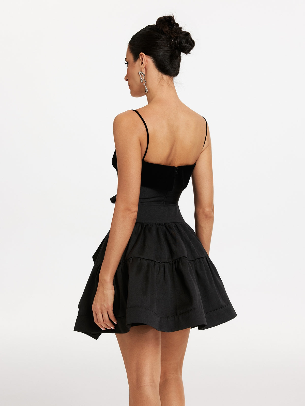 Spaghetti Strap Front Bow Applique Bandage Mini Dress