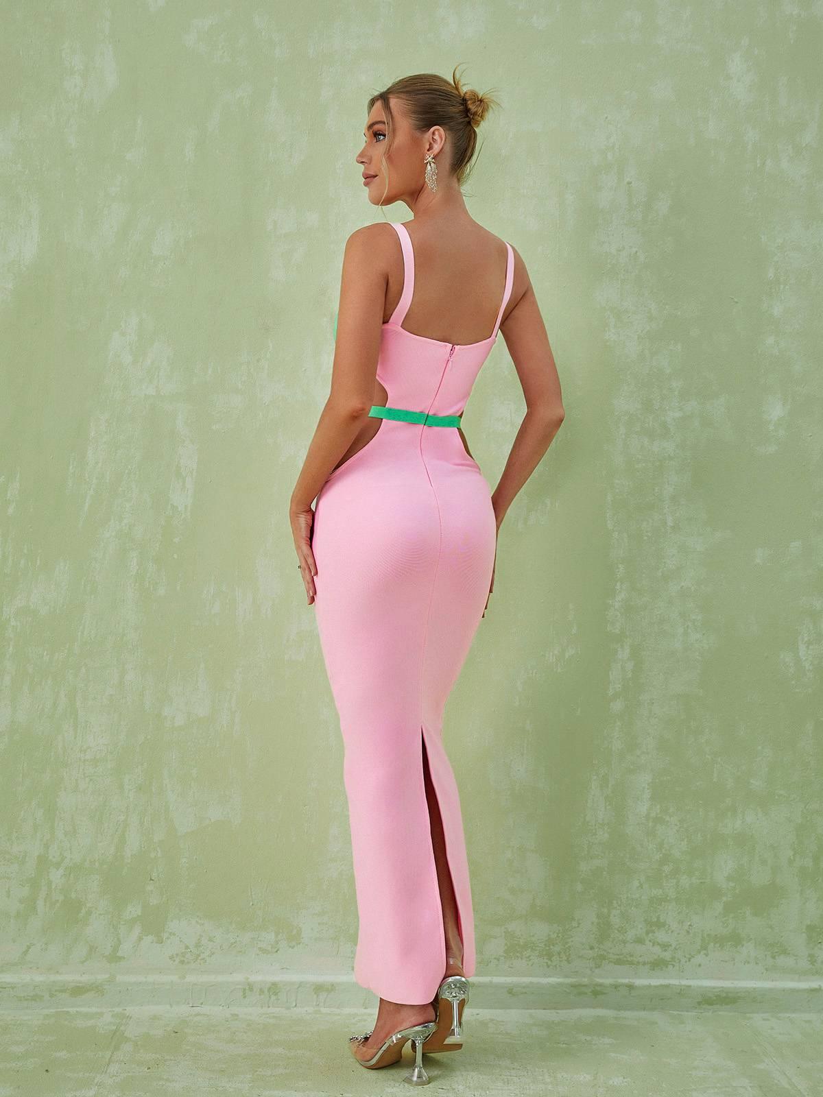 Sweetheart Contrast Cup Waist Cutout Side Slit Bodycon Maxi Dress