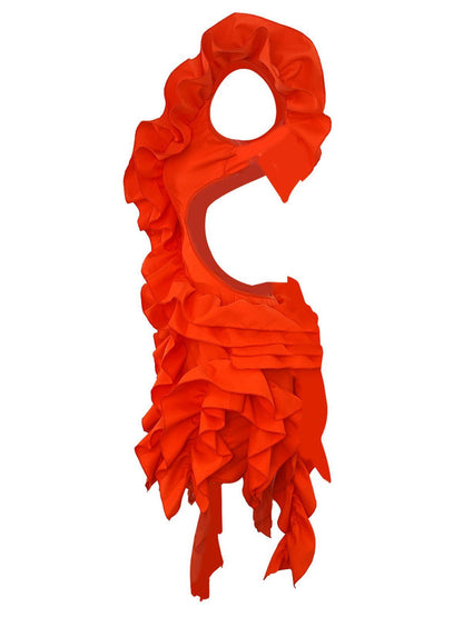 Sleeveless V Neck Cutout Waist Cascading Ruffle Tier Asymmetric Mini Dress
