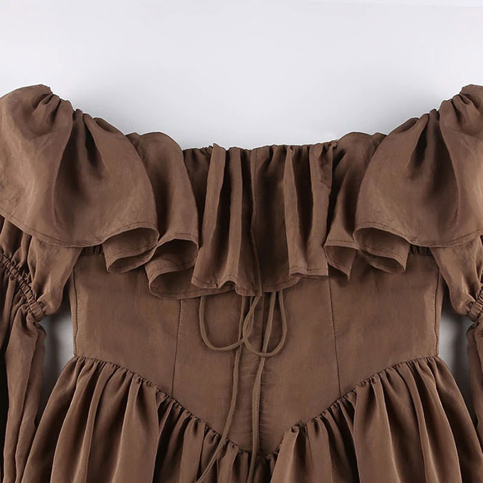 Off Shoulder Ruffle Neck Lantern Sleeve Corset Basque Waist Mini Dress