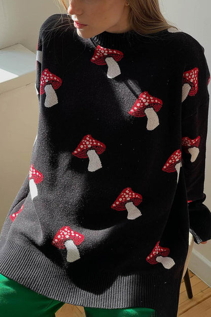 Graphic Mushroom Pullover Sweater