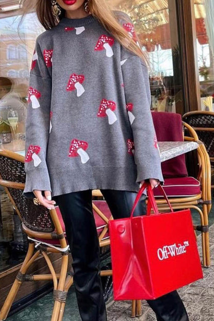 Graphic Mushroom Pullover Sweater