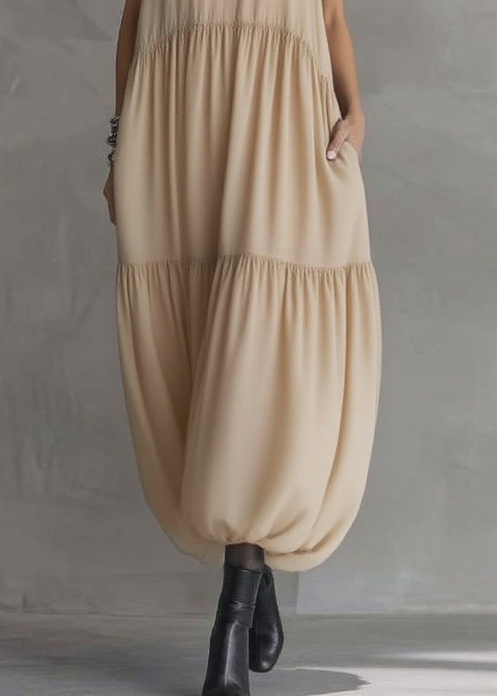 Beaded Peter Pan Collar V-Neck Ruffle Shoulder Bubble Hem Midi Dress