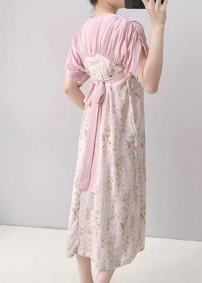 Square Neck Empire Gathered Floral Watercolor Puff Sleeve Maxi Dress