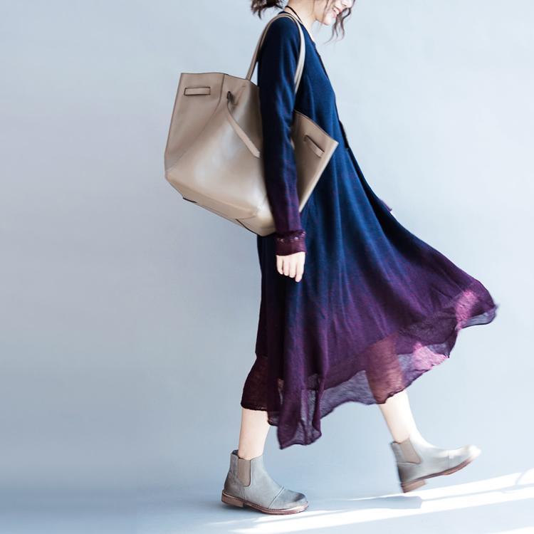 Round Neck Layered Hem Gradient Knit Midi Dress