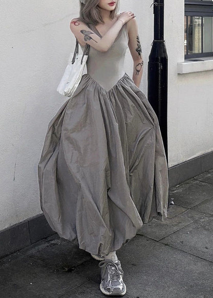 Scoop Neck Sleeveless Crinkled Tiered Balloon Skirt Maxi Dress