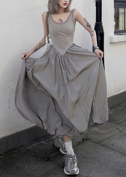 Scoop Neck Sleeveless Crinkled Tiered Balloon Skirt Maxi Dress