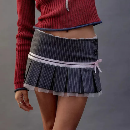Lace Splice Bow Bandage Fashion Folds Skirt