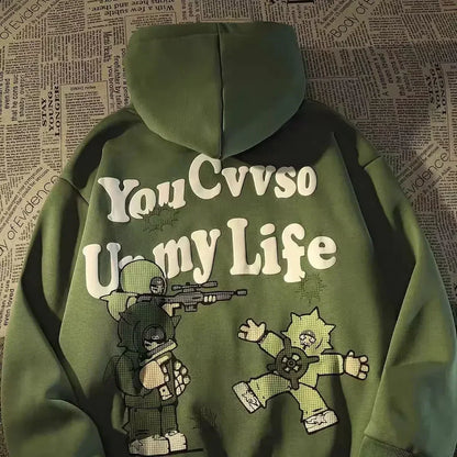 Retro Large Size Gothic Print Hoodie