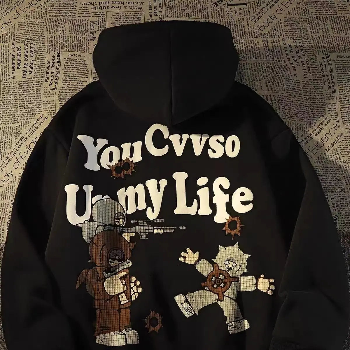 Retro Large Size Gothic Print Hoodie