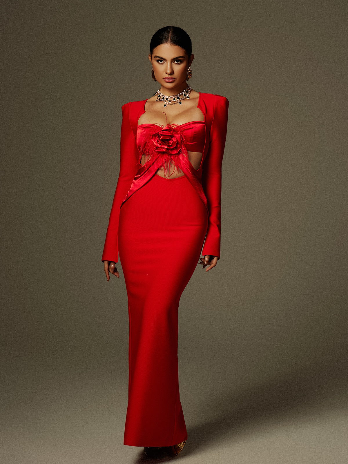 Flower Fringe Bandage Column Maxi Gown