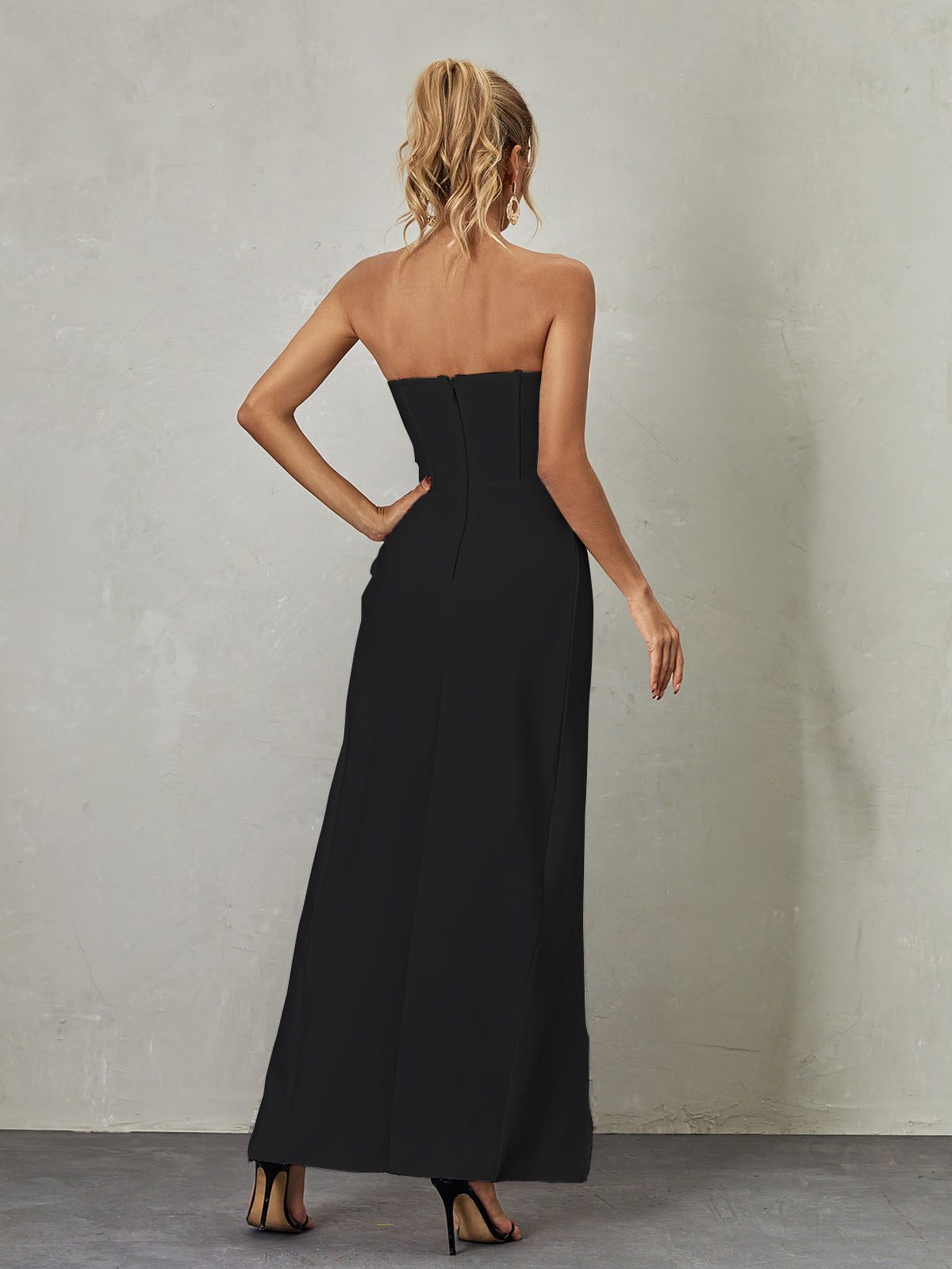 Strapless Flower Split Bandage Bodycon Dress