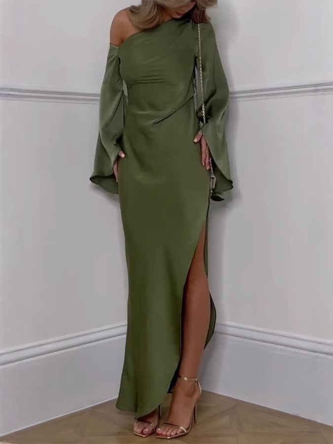 One Shoulder Ruched Folded Bandage Maxi Dress