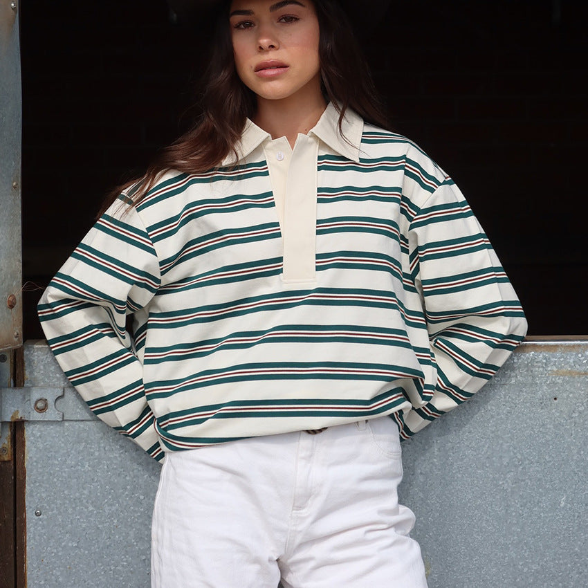 Bella Striped Polo Long-Sleeve Top