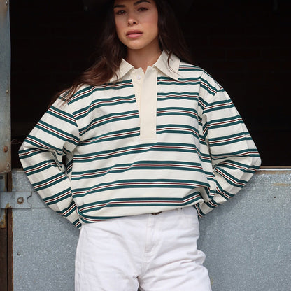 Bella Striped Polo Long-Sleeve Top