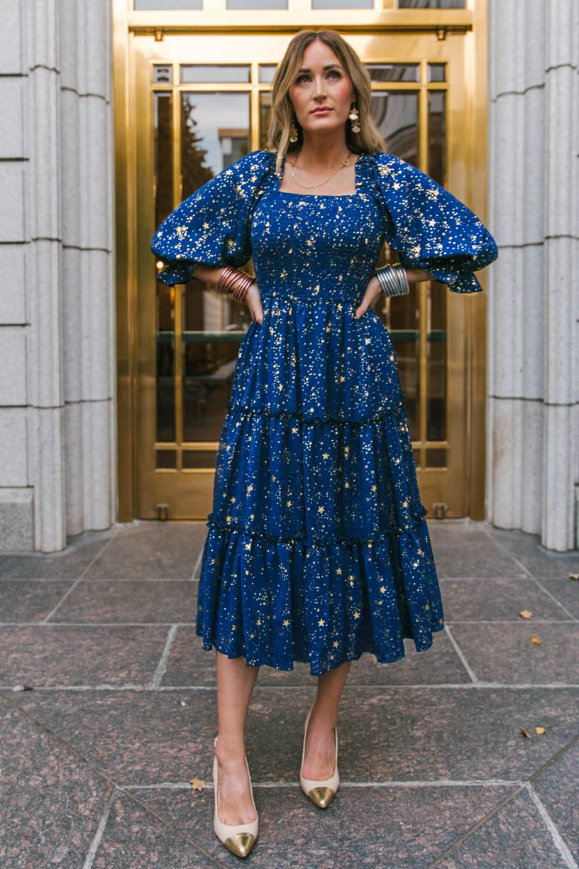 Printed Ruffle Tiered Midi Dress