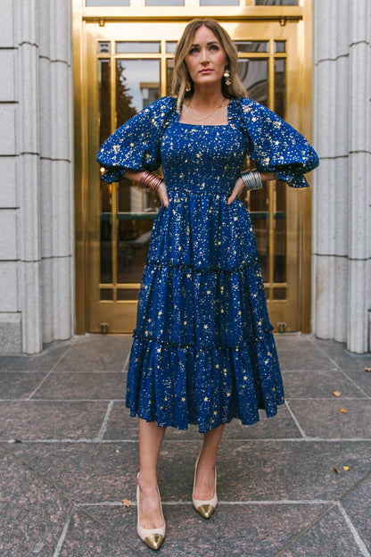 Printed Ruffle Tiered Midi Dress