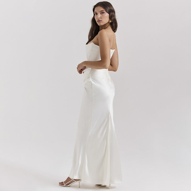 Strapless Corset Hip Swag Draped Sheath Maxi Gown