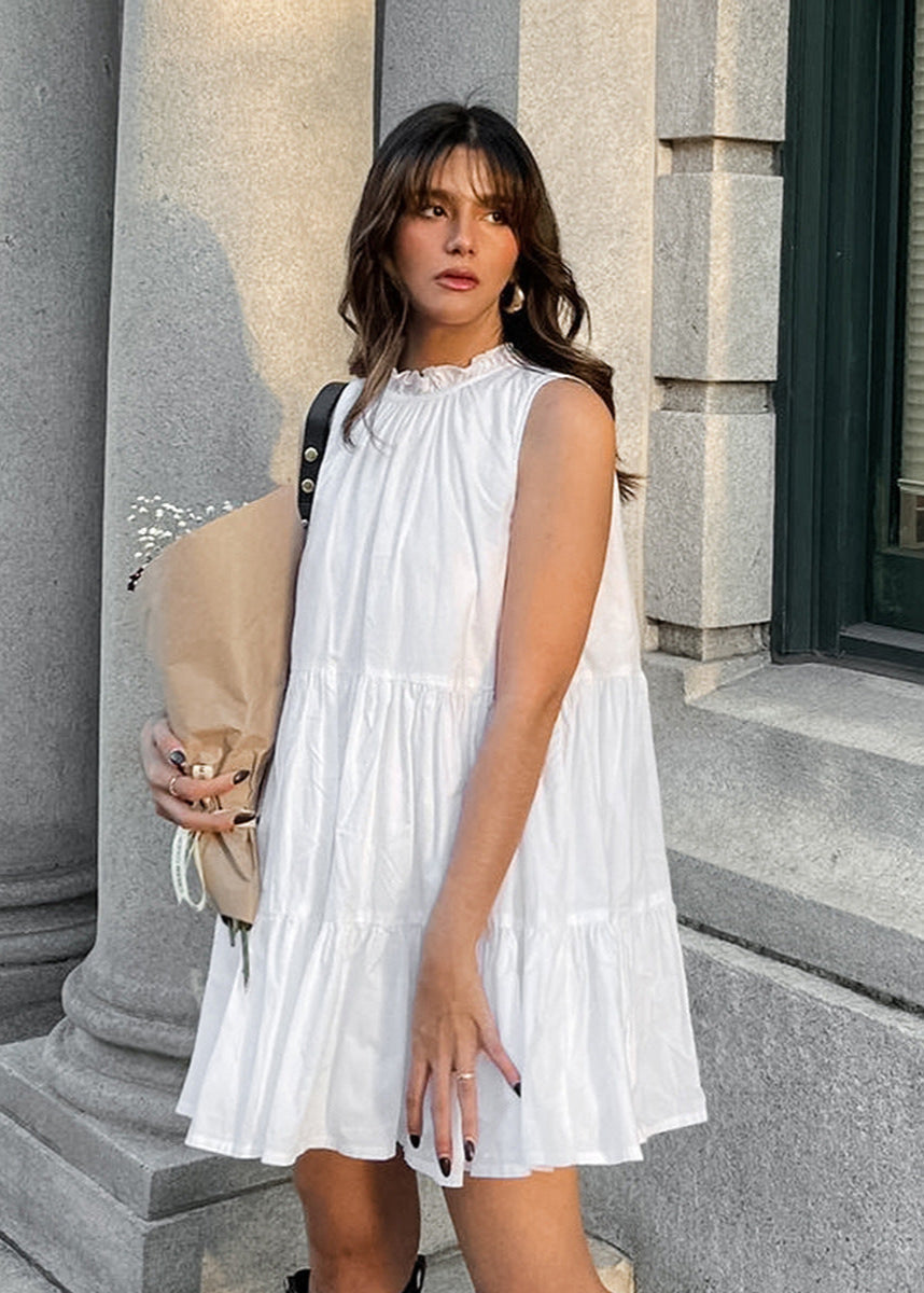 Sleeveless Tiered Ruffle Collar Babydoll Mini Dress