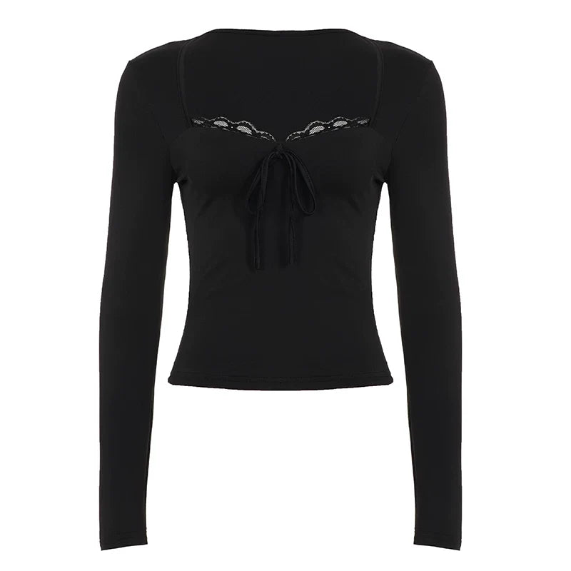 Diem Lace Trim Square Neck Top
