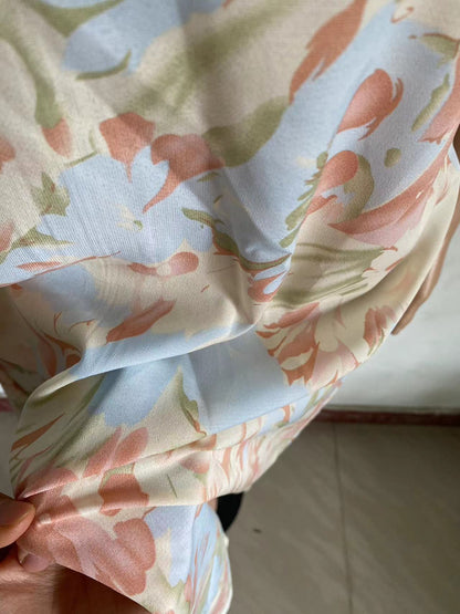 Blue Tie Strap Fit and Flare Floral Print Midi Dress