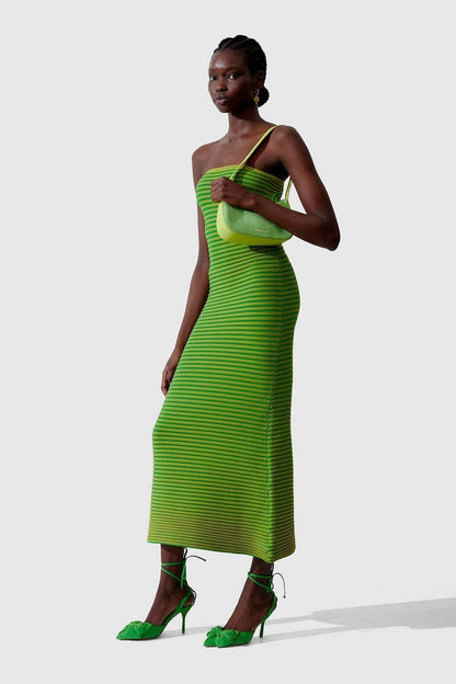 Striped Knit Strapless Bandeau Bodycon Maxi Dress