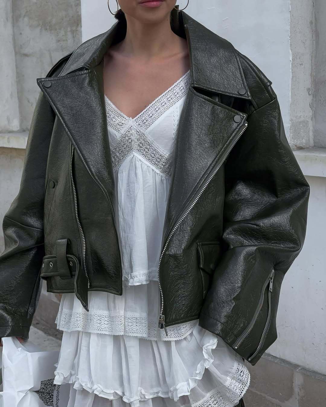Kamia Green Faux Leather Biker Jacket
