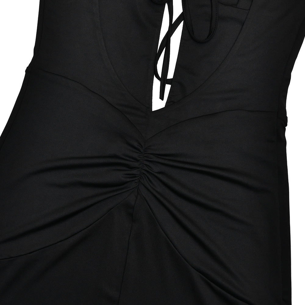 Tank Strap Keyhole Cutout Ruched Bodycon Maxi Dress