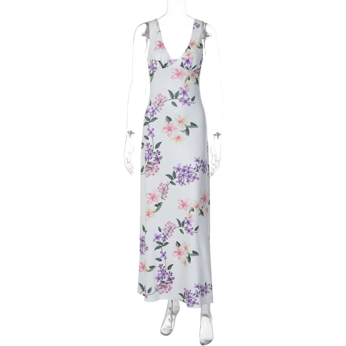 Floral Backless Slit Maxi Dress